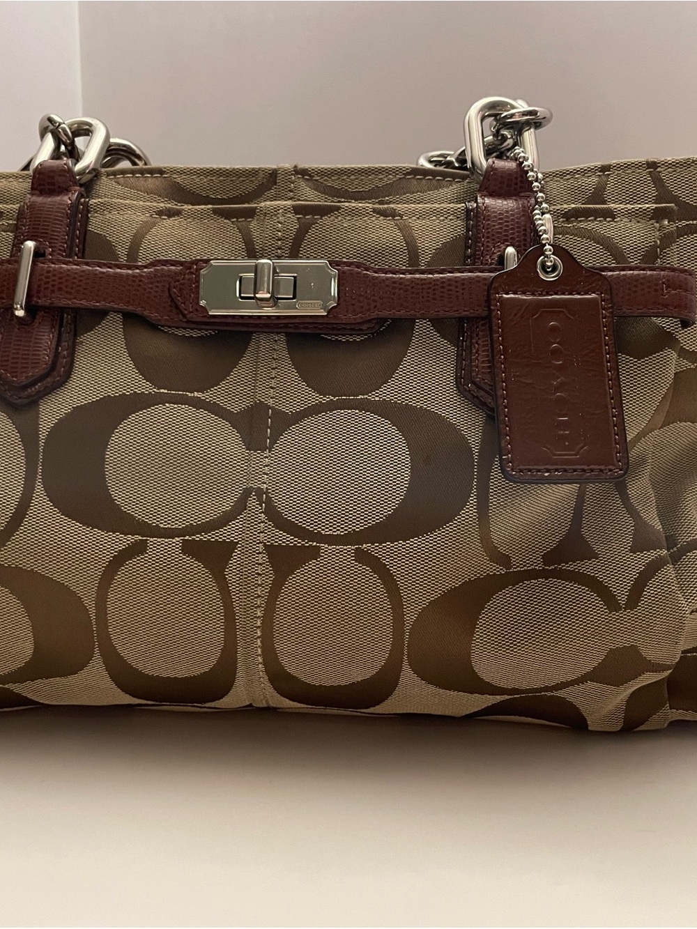 Coach Chelsea Jayden carryall tote Canvas with Dark Brown Leather Trim